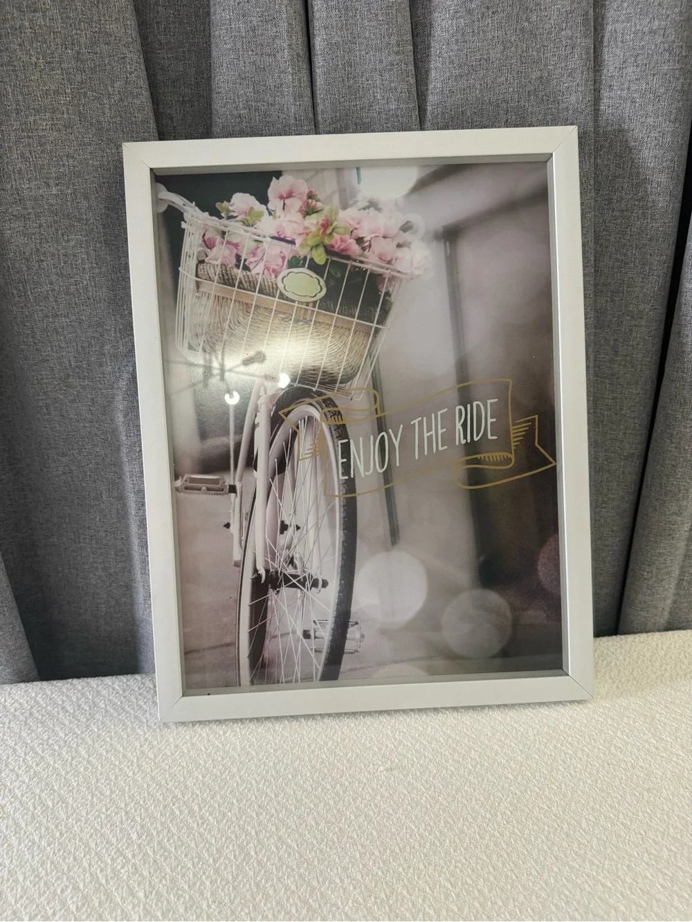 Enjoy the Ride Framed Wall Art - White Frame with Pink Floral Accents